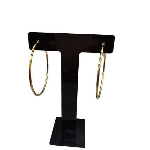 Pierced Earrings Modern Hoop Statement Open Work Dangle Gold Tone 2.5" Fashion - Picture 3 of 7